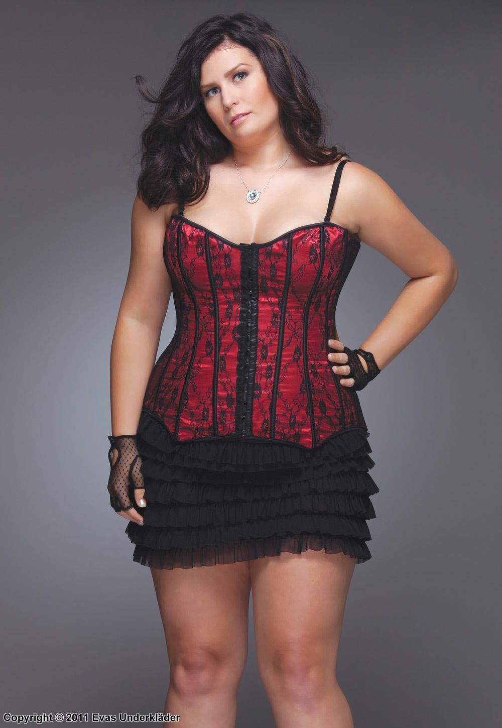 Elegant corset, satin, lace overlay, XL to 4XL